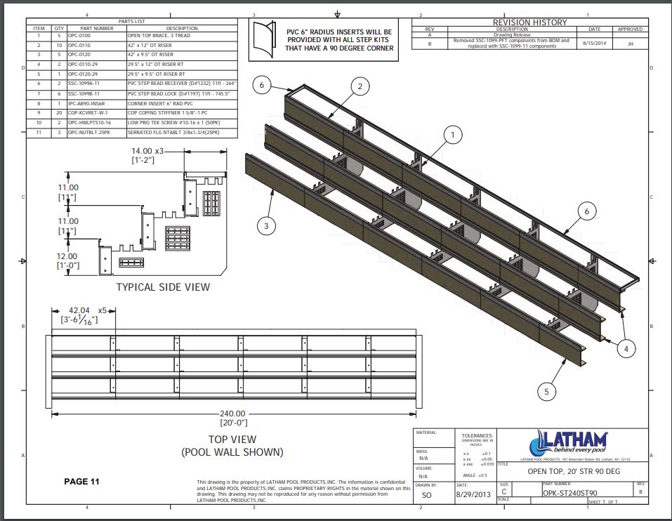 20' Straight Step Polymer 3-Tread 90 Deg. 6" Radius